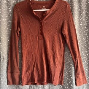 Aerie Long Sleeve Henley in Warm Rust